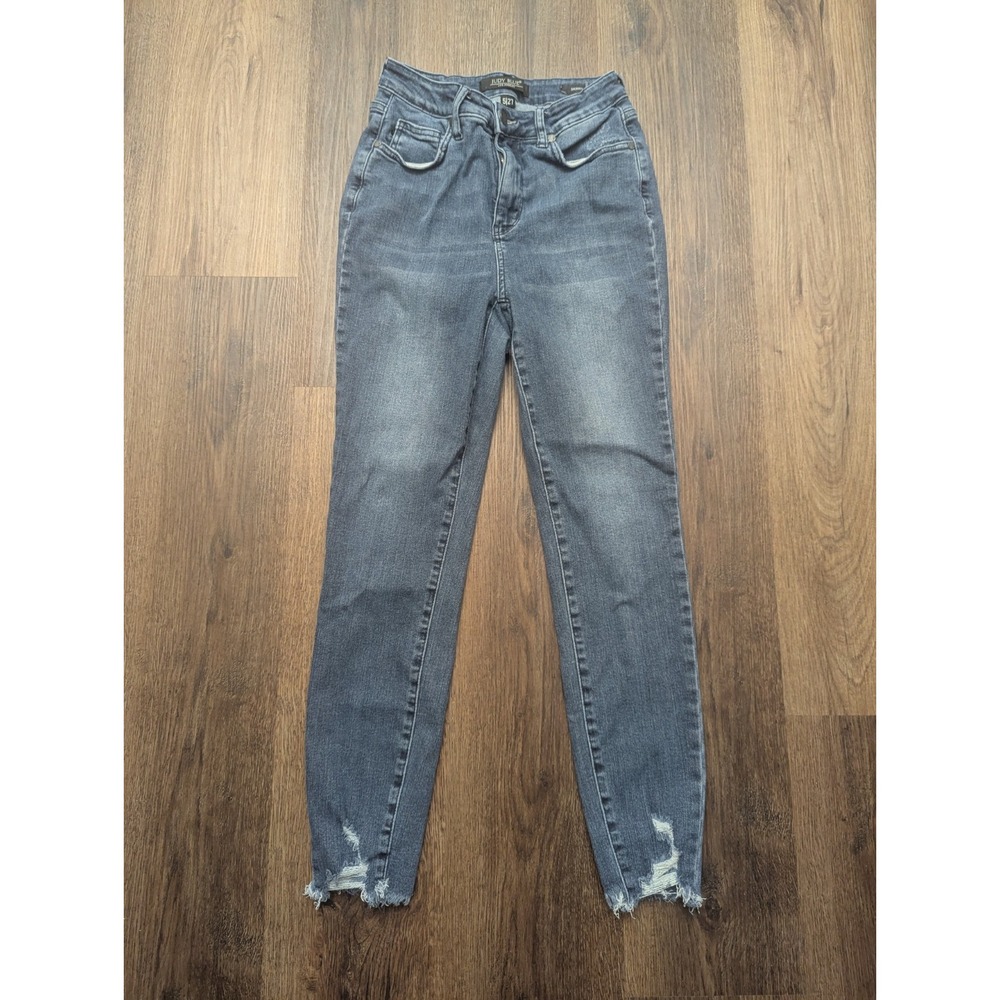 Judy Blue Jeans Womens 27* Blue Skinny Fit Distressed Raw Hem Med Wash‎ Denim